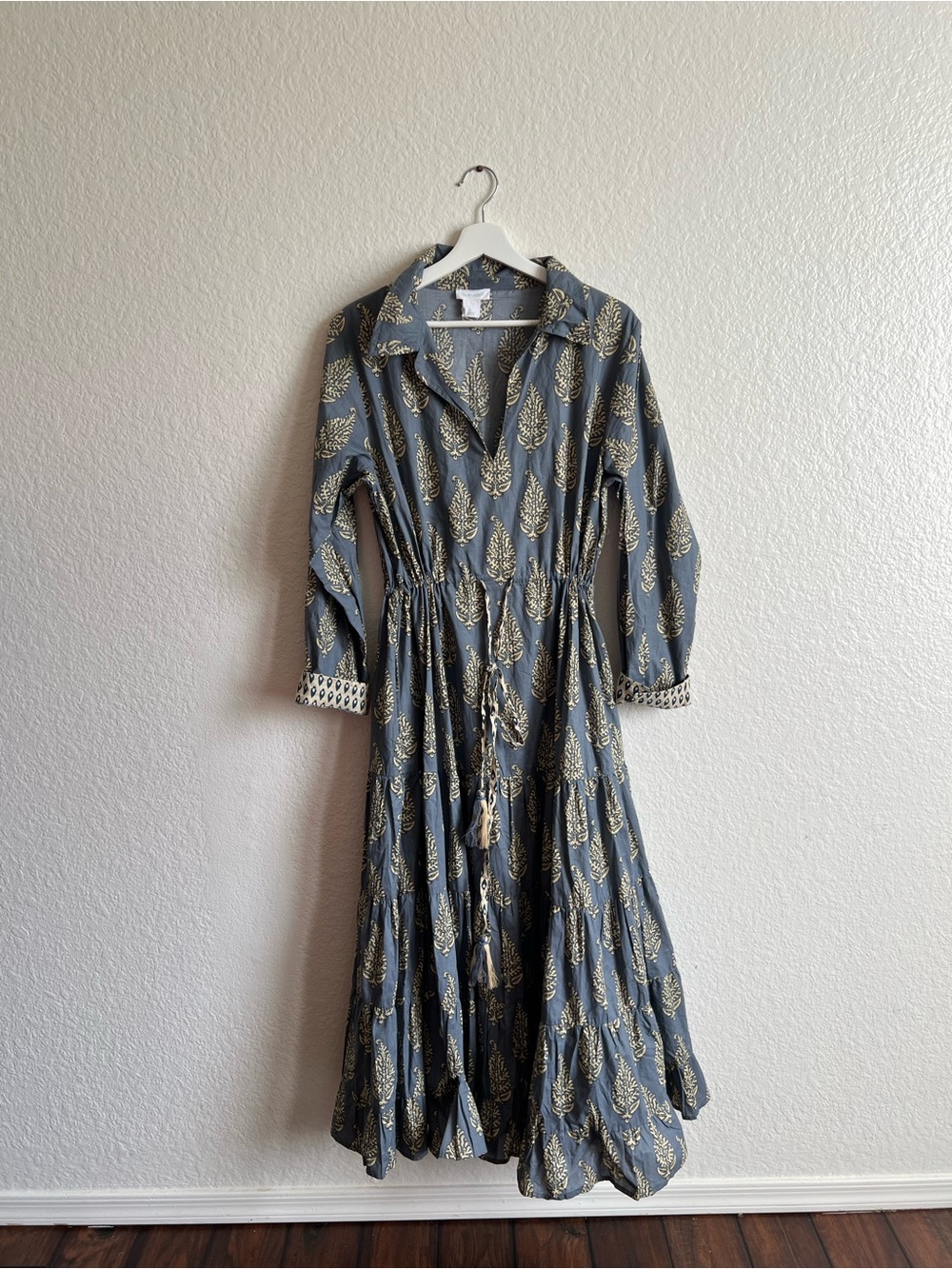 Cynthia Rowley Blue Maxi Dress with Gold Leaf Motif